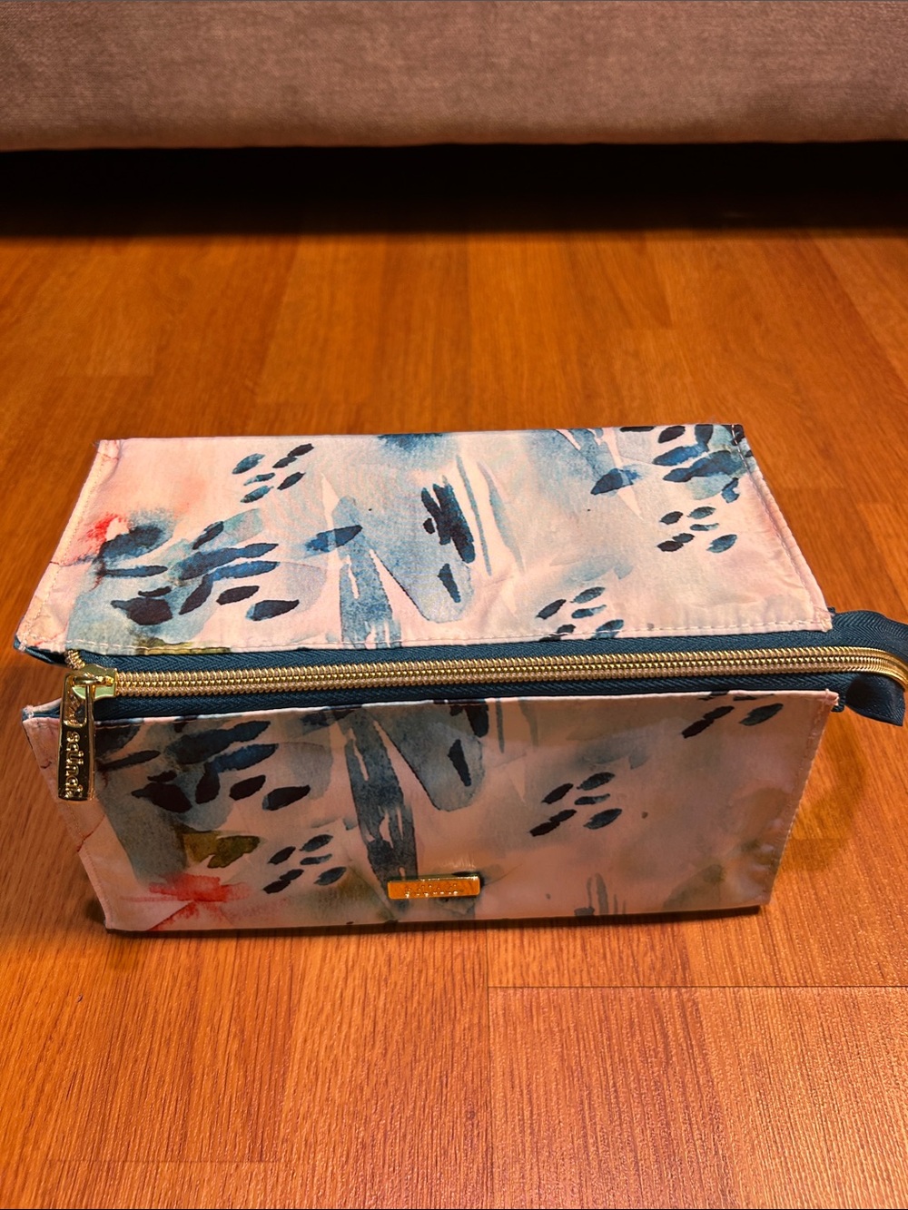 Scunci Floral Watercolor Cosmetic Bag with Gold Trim